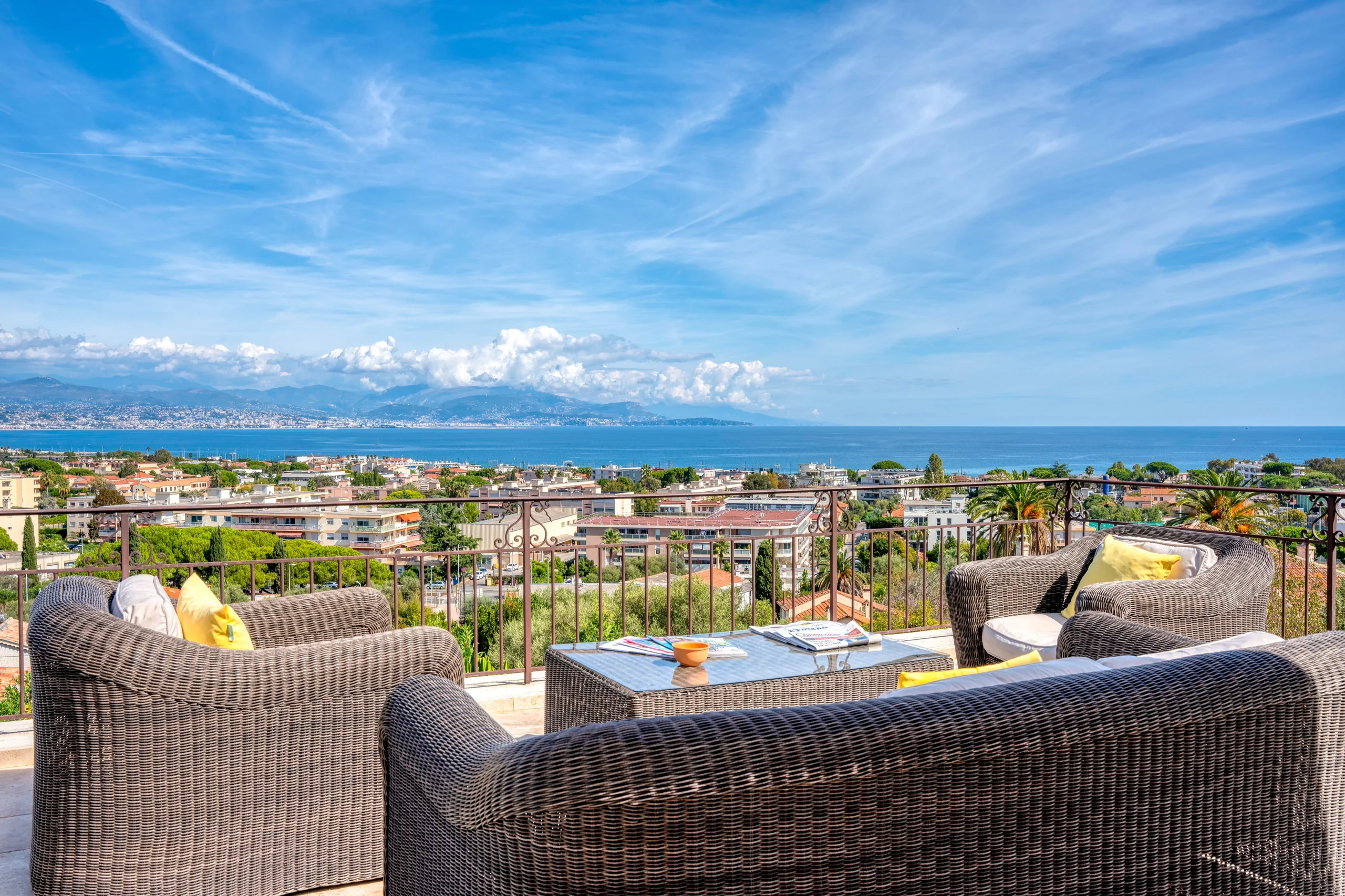 Mediterranean view from the terrace at Mas Fleuri in Antibes